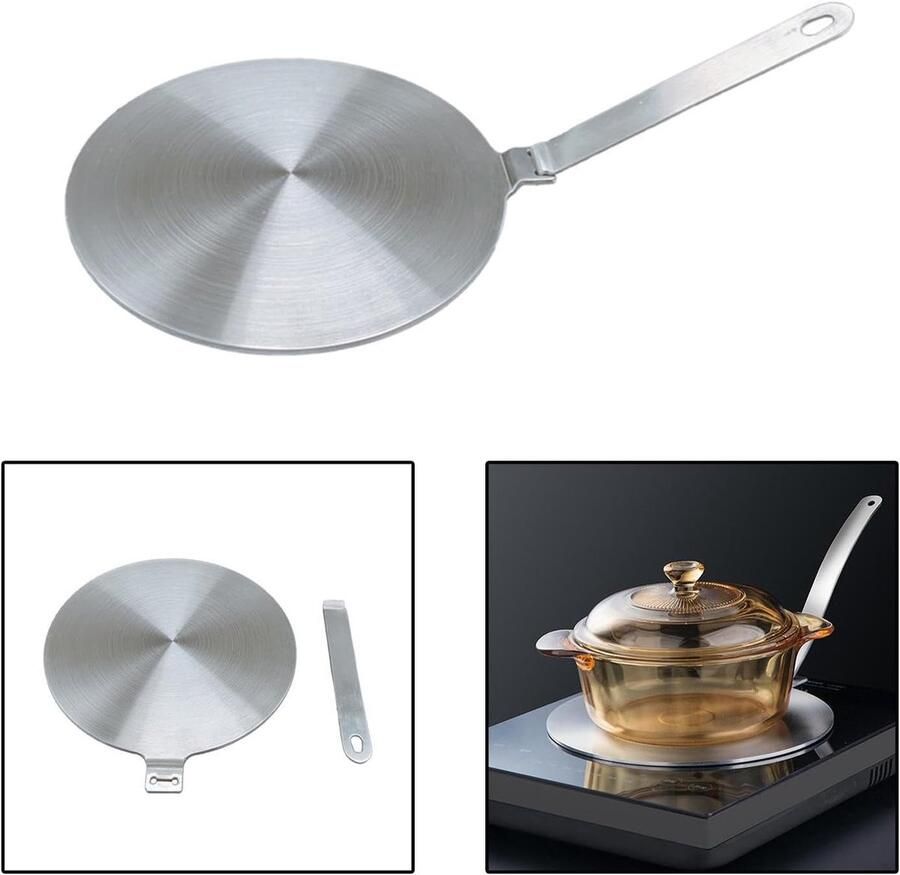 Inductie Adapterplaat Warmteverspreider Kookplaat Gelijkmatig Koken Roestvrij Staal 23.5 cm Zilver