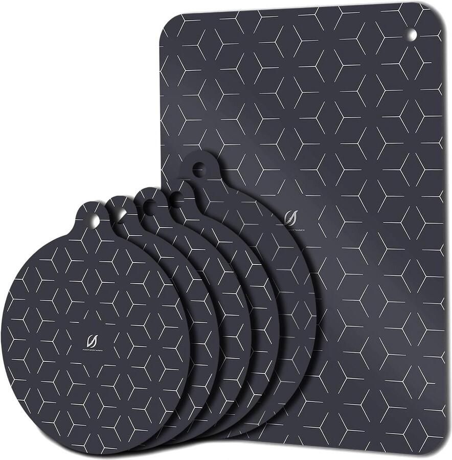 Inductie Beschermers Kookplaat Matten Koken Beschermen Hittebestendig Antislip Set van 6 Zwart