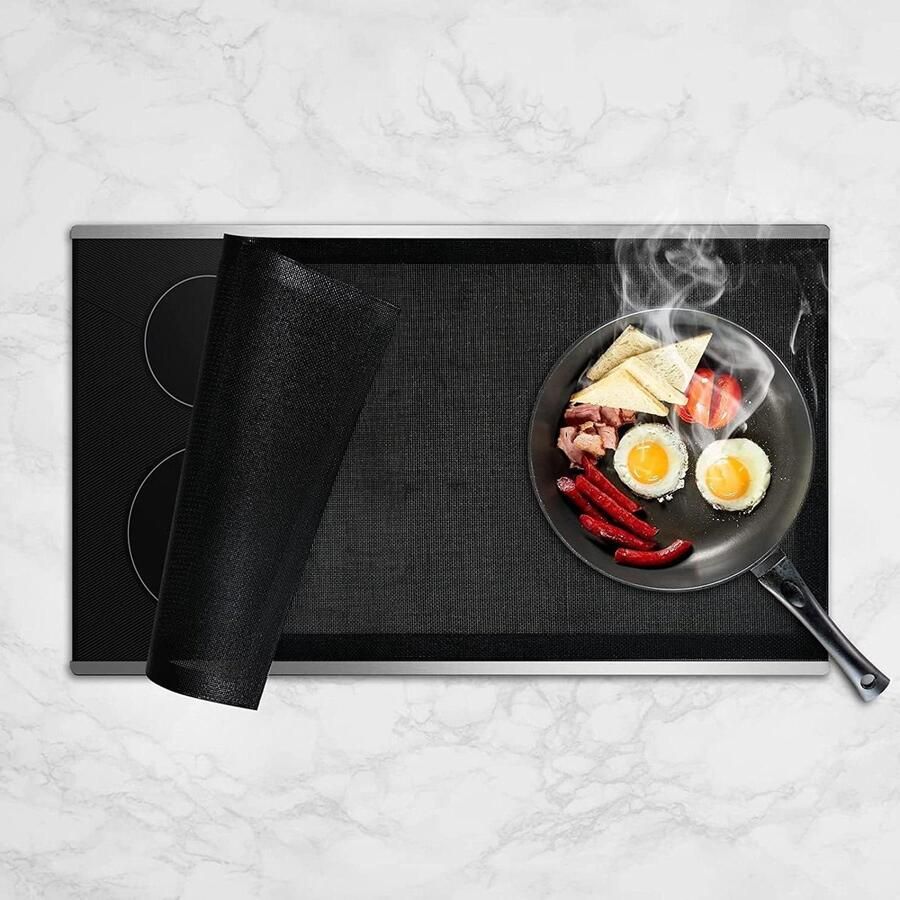 Inductie Beschermmat Kookplaat Mat Kookplaat Beschermen Hittebestendig Siliconen 61x53cm Zwart