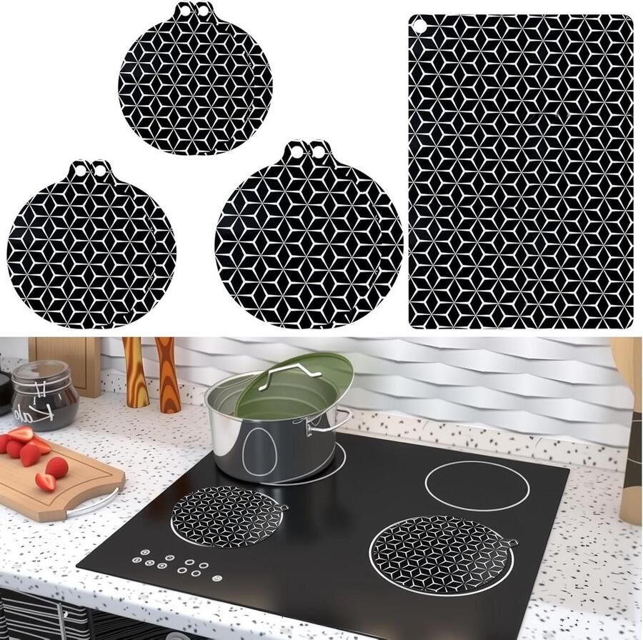 Inductie Beschermmatten Kookplaat Covers Kookplaat Beschermen Hittebestendig Antislip Set van 7 Zwart