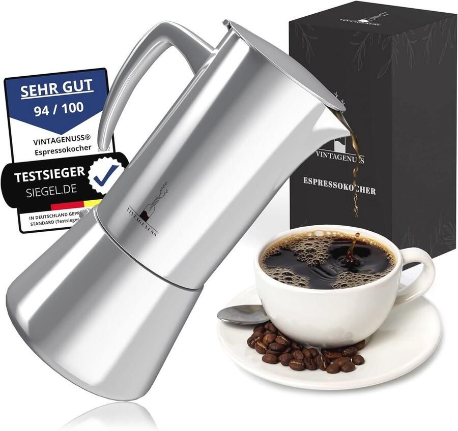 Inductie Espresso Maker van Roestvrij Staal voor 6 Kopjes Ideaal voor Camping