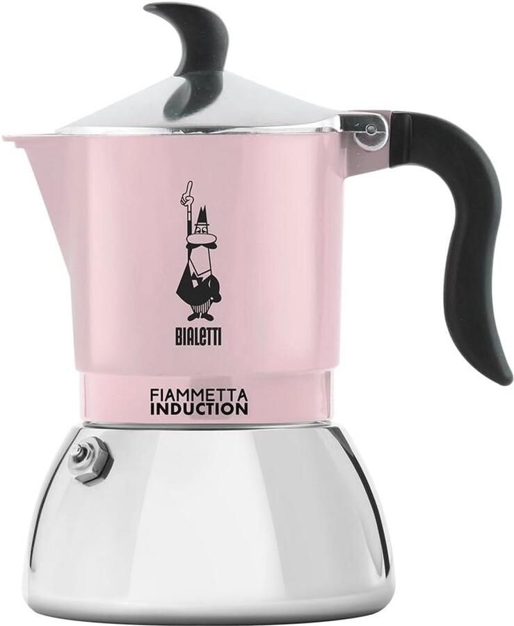 Inductie Espressokoker voor 2 Kopjes Elegante Koffiezetapparaat voor Alle Warmtebronnen Roze
