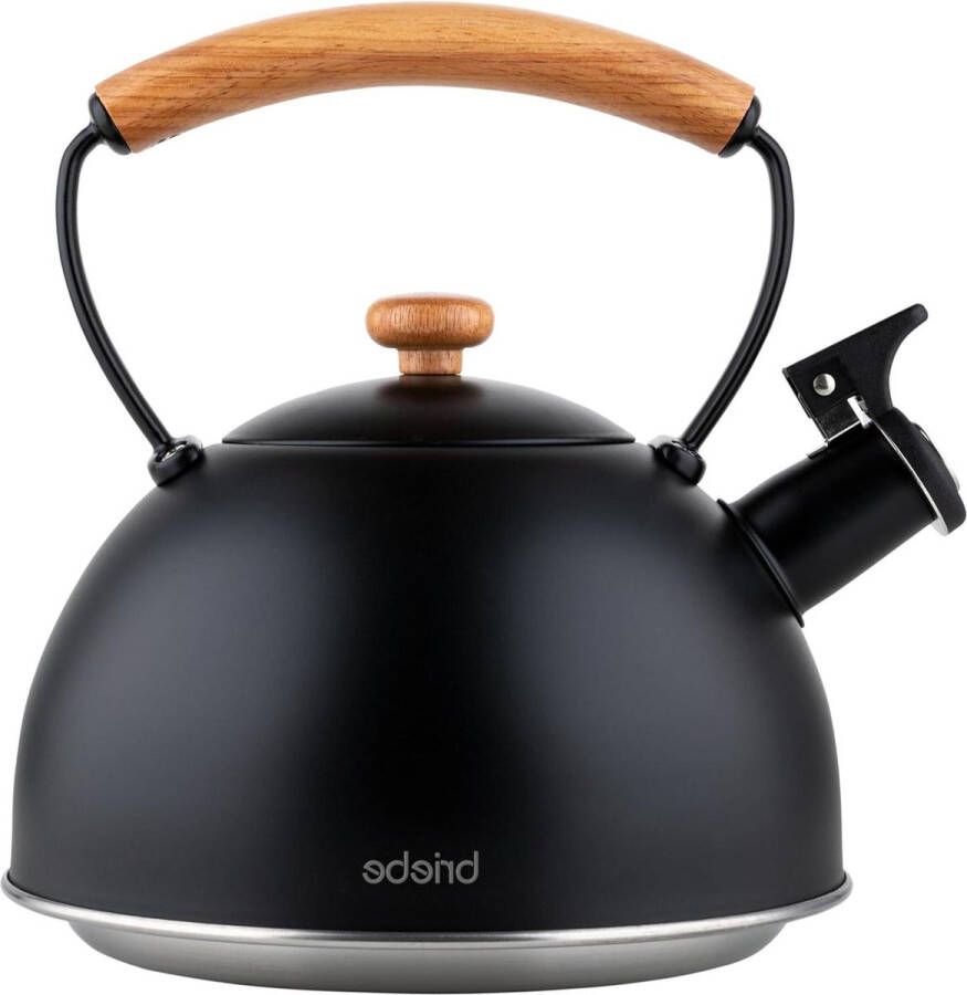 Inductie Fluitketel met Houten Handvat en Cool-Touch Theepot 23 L Roestvrijstalen Nordic Geschikt voor Gas en Elektrische kookplaat Vintage Zwart Keuken Glaskeramische kookplaat