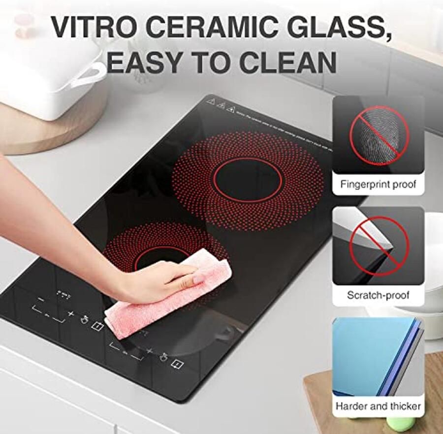 Inductie Fornuis met Grill en Twee Branders 2000W Inbouw Kookplaat met Touch-Toetsen