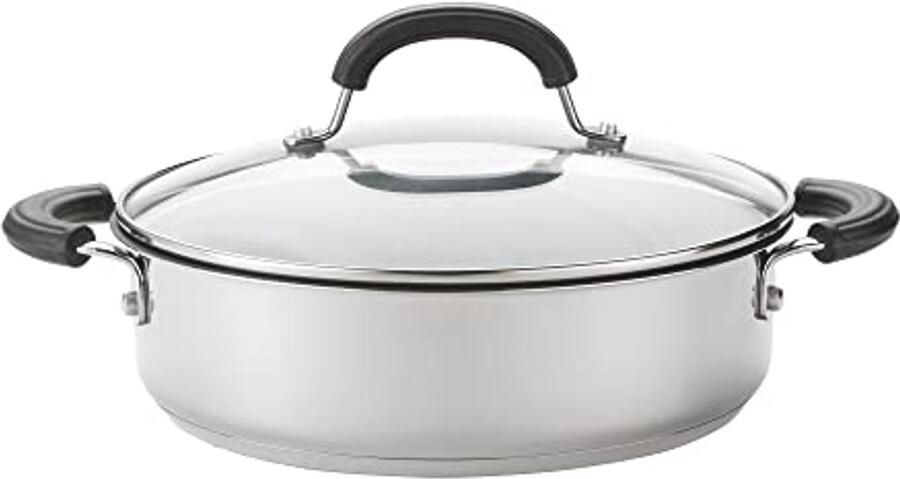 Inductie Geschikte RVS Saute Pan met Deksel 30cm Duurzaam en Vaatwasmachinebestendig Kookgerei