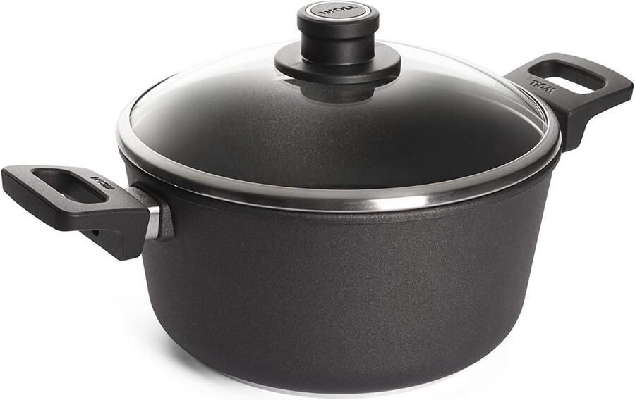 Inductie gietijzeren pan 24 cm met glazen deksel en zijgrepen