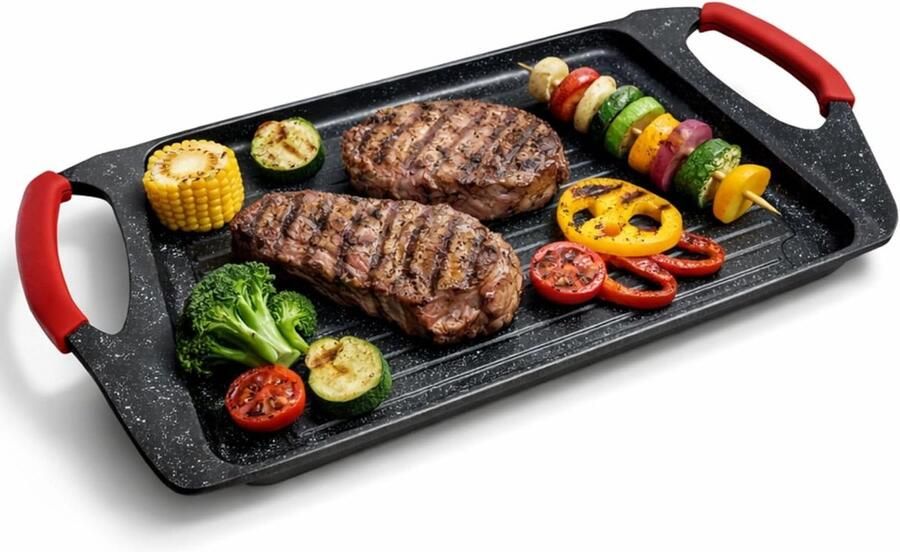 Inductie Grillpan Antiaanbak Plaat Gezond Koken Gegoten Aluminium 455 x 27 cm Zwart