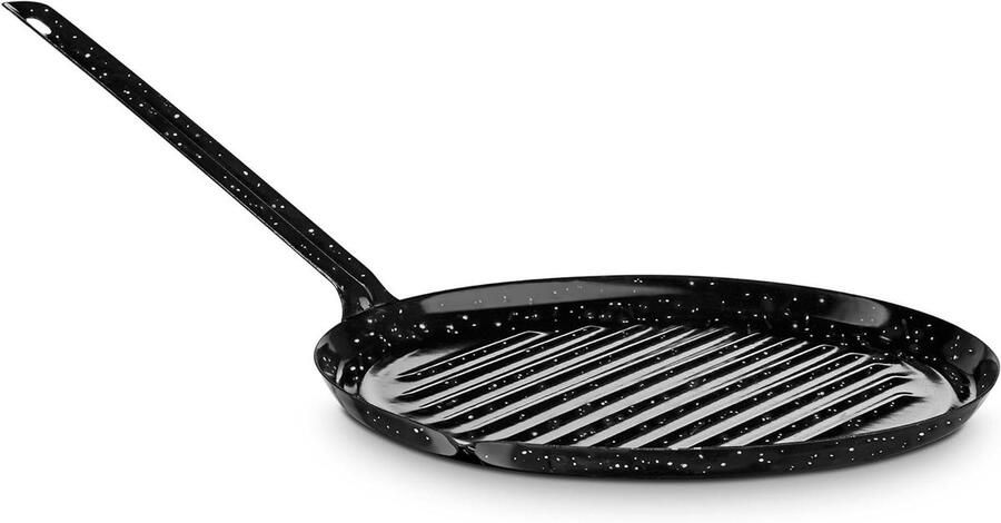 Inductie Grillpan Grillplaat Ronde Pan Vlees en Vis Grillen Geëmailleerd Staal 22 cm Zwart Gemêleerd