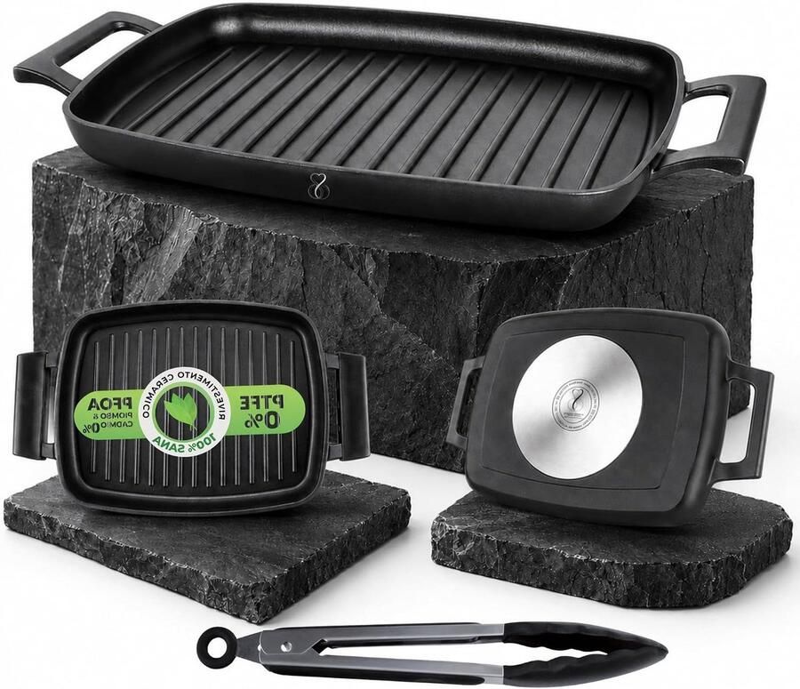 Inductie Grillplaat BBQ Grillpan Gezond Koken Duitse Keramische Laag 47 cm Rechthoekig Zilver