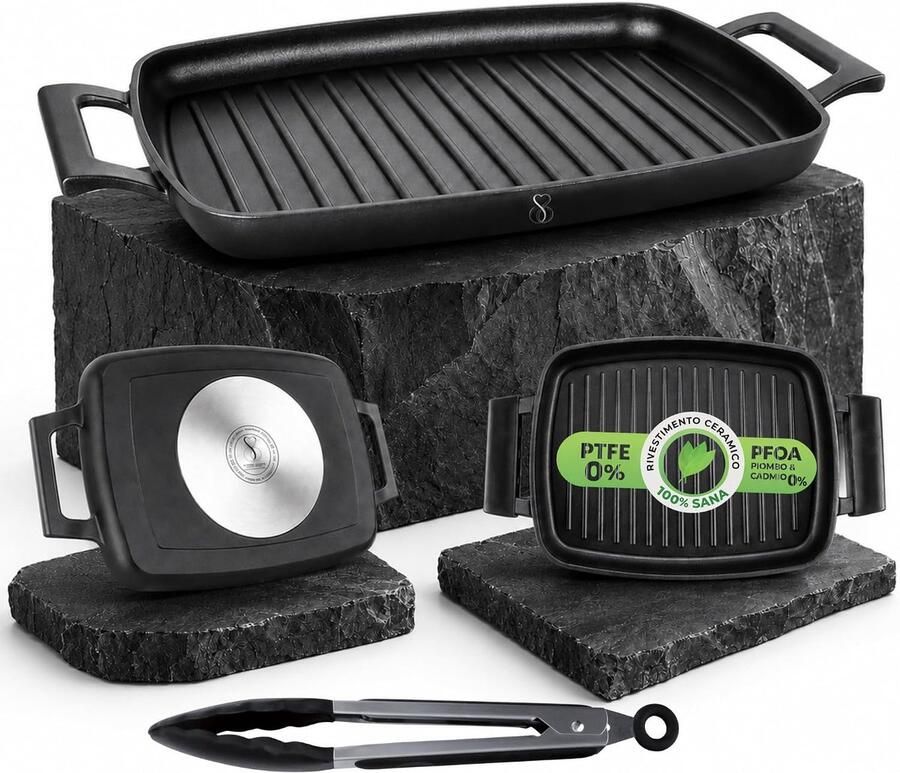 Inductie Grillplaat BBQ Pan Biefstukpan Gezond Koken Duitse Keramische Anti-aanbaklaag 47 cm Rechthoekig Zilver