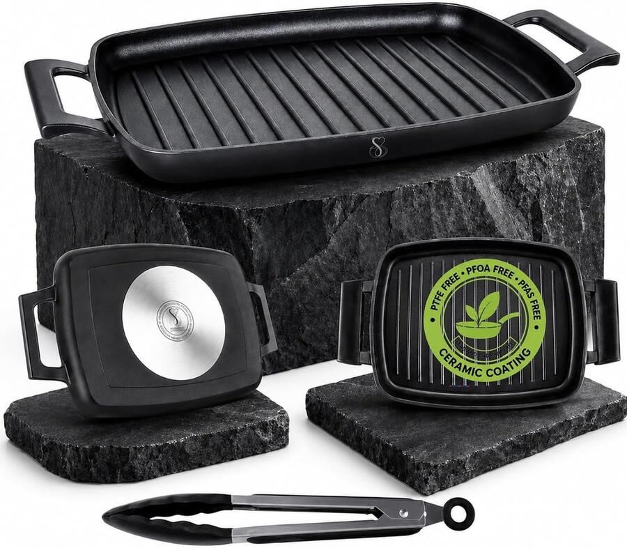 Inductie Grillplaat Zwart 47 cm Keramische Anti-aanbaklaag Voor Inductie en Gas Oven