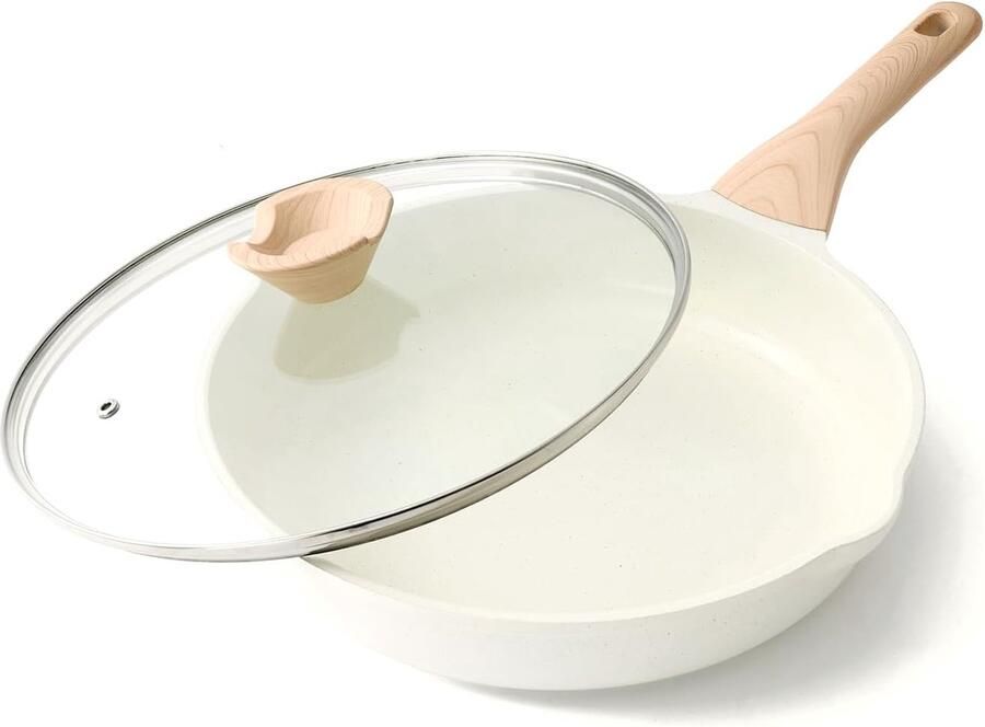 Inductie Keramische Koekenpan 28cm Gezonde Antiaanbakpan met Deksel Geschikt voor Alle Kookplaten