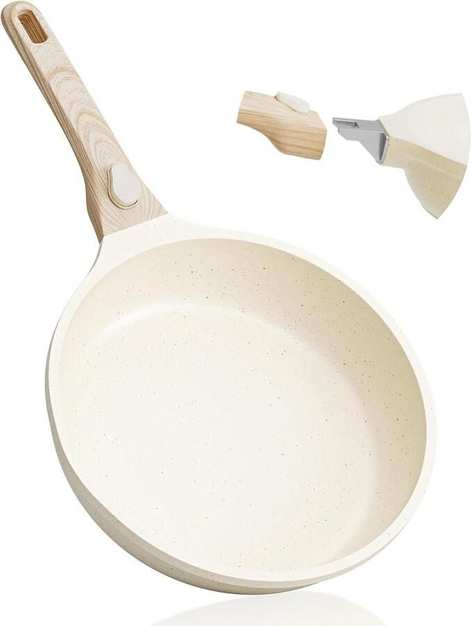 Inductie Koekenpan Antiaanbakpan Afneembaar Omelet Bakken Afneembare Handgreep 28 cm Beige