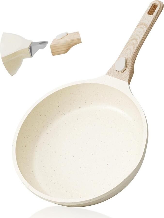 Inductie Koekenpan Antiaanbakpan Afneembaar Omelet Bakken Vaatwasserbestendig 28 cm Beige