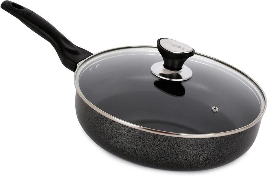 Inductie koekenpan Pan met deksel Koken en bakken Antiaanbaklaag 28 cm Zwart