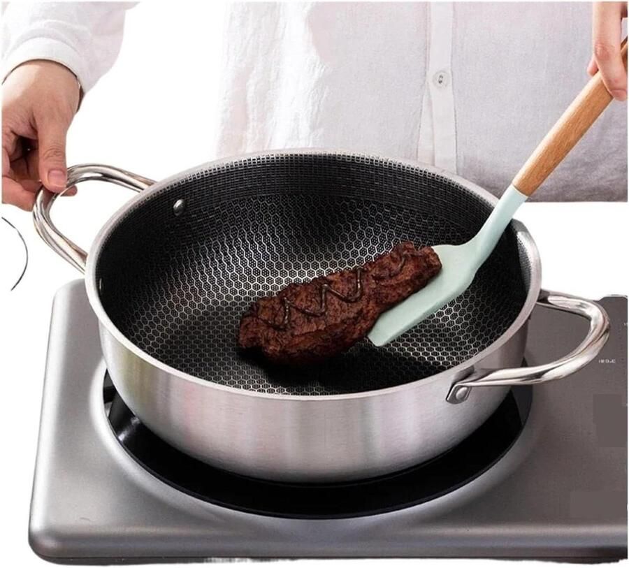 Inductie Koekenpan Roestvrij Staal Pan Veelzijdig Koken Duurzaam Antikleefoppervlak 30cm Wit