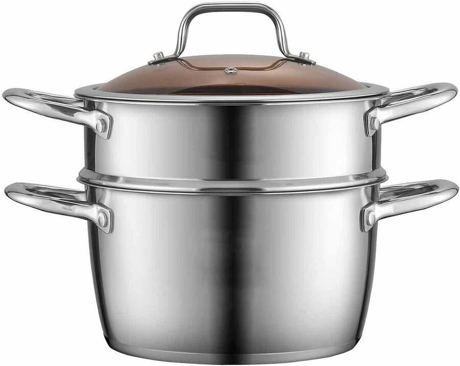 Inductie Koekenpan Steelpan met Deksel Koken en Ingrediënten Bereiden Binnenmaat Streepjes 4 Quarts Zilver