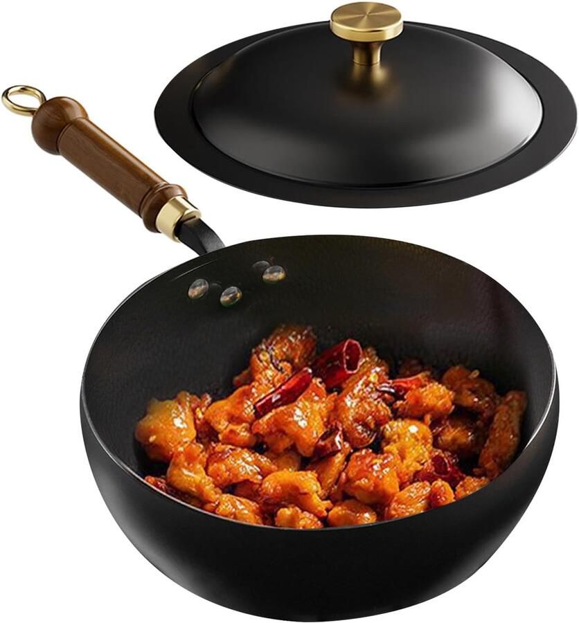 Inductie Koekenpan Wok Pan Thuis Koken Ovenbestendig Ontwerp 26 cm Diameter Zwart