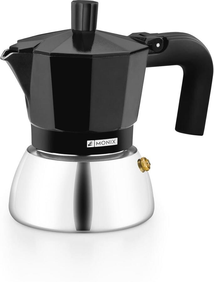 Inductie Koffiezetapparaat van Roestvrij Staal en Aluminium 3 Kopjes Hittebestendige Handgreep Geschikt voor Alle Warmtebronnen Zwart
