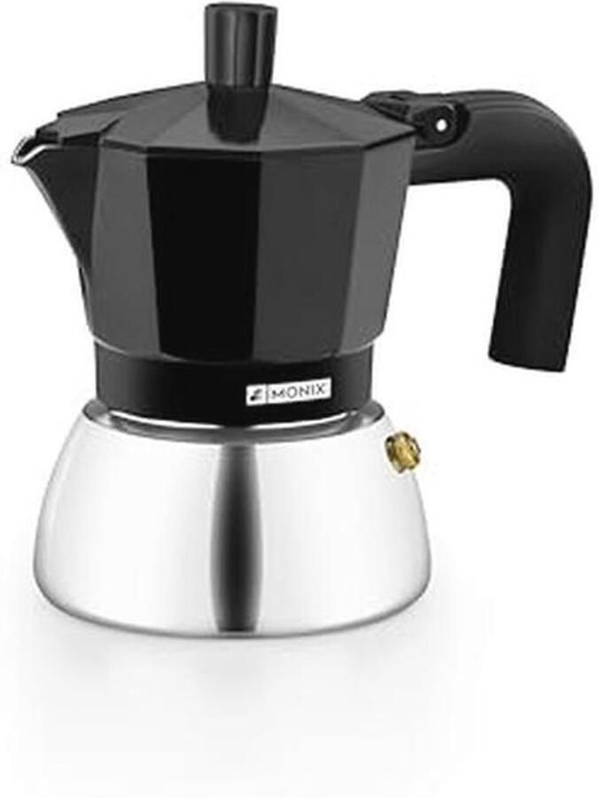 Inductie Koffiezetapparaat van Roestvrij Staal en Aluminium 3 Kopjes Hittebestendige Handgreep Geschikt voor Alle Warmtebronnen Zwart