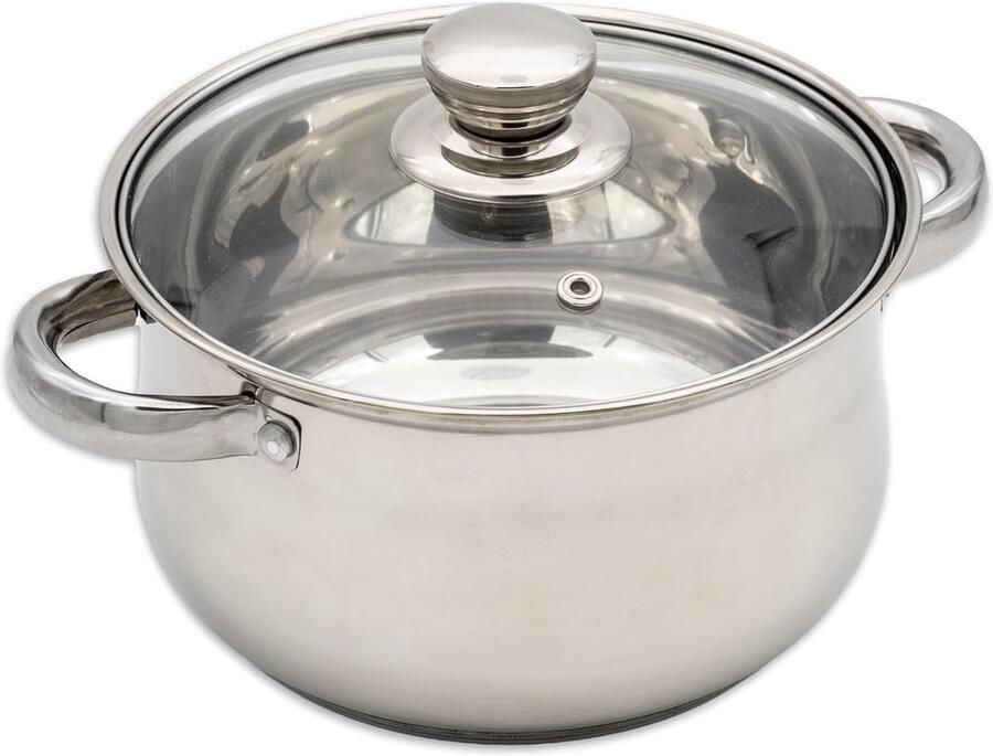 Inductie Kookpan 18 cm Roestvrij Staal met Glas Deksel Geschikt voor Alle Warmtebronnen