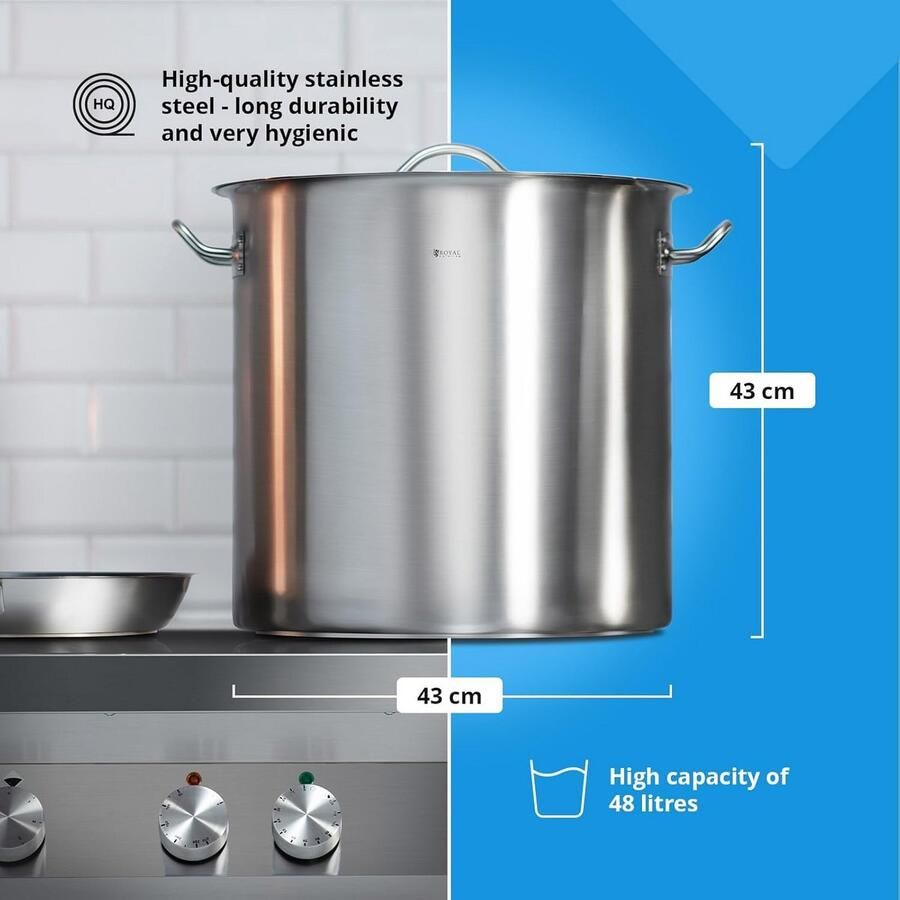 Inductie Kookpan Soeppan RVS Grote Porties Koken Drielaagse Bodem 48 Liter Zilver