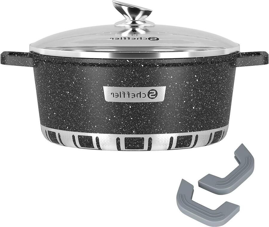 Inductie Kookpan Aluminium Pan Soepen en Stoofschotels Gelijkmatige Warmteverdeling 28cm 7L Zwart