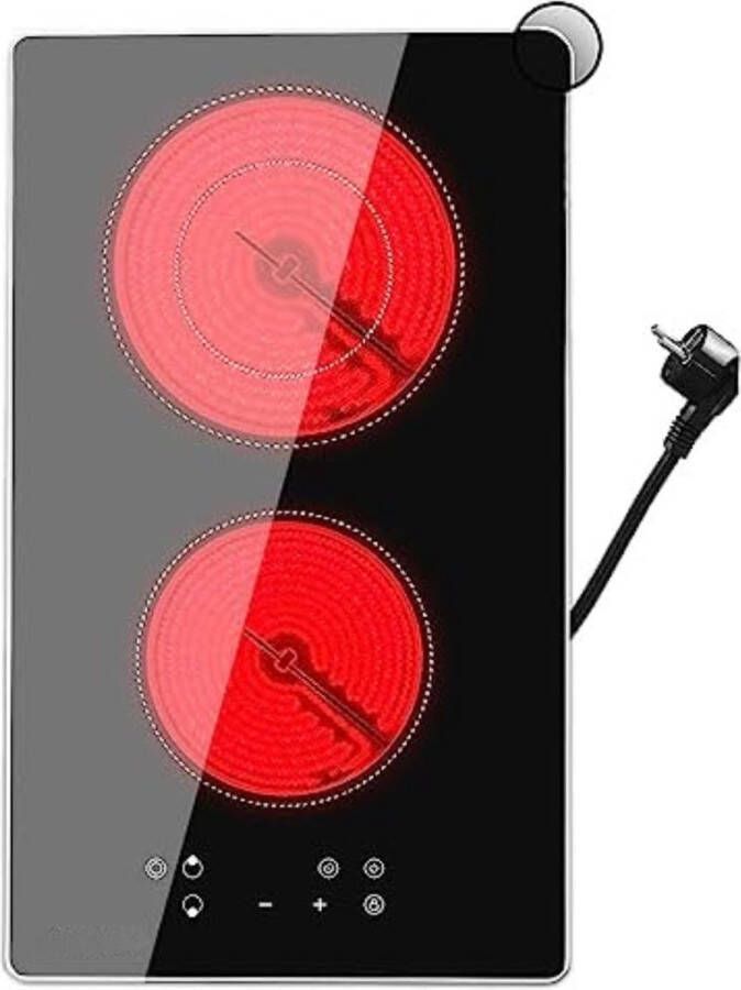 Inductie kookplaat 2 pits Electrische kookplaat 2 pit Kookplaat 2 pits 28cm 2 Bruciatori Spina + Al Kroonlijst met aluminium frame 13 ampère stekker 99 minuten timer touchbediening 220-240 V 3200 W