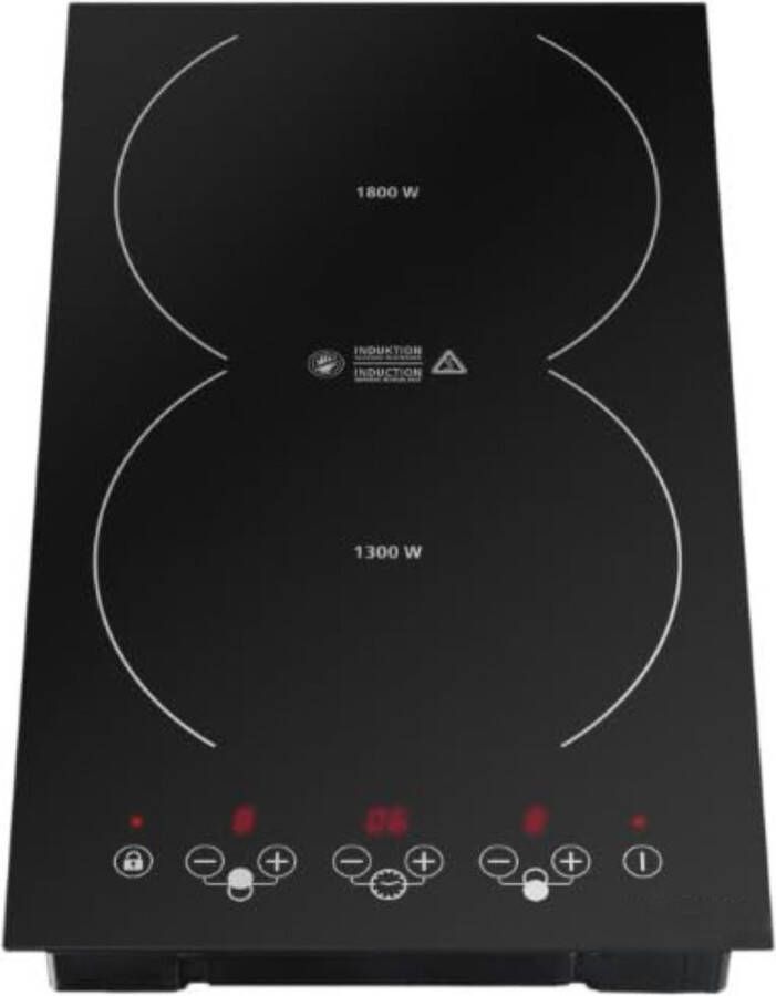 Inductie kookplaat 2 pits Electrische kookplaat 2 pit Kookplaat 2 pits zwart L 51 x W 29 x H8 cm veld L 1800 W veld R 1300 W