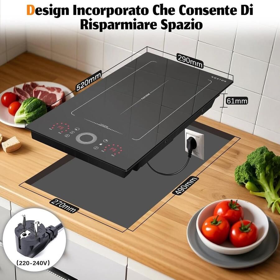 Inductie kookplaat Domino fornuis Snel koken Flexzone functie 30 cm breed Zwart