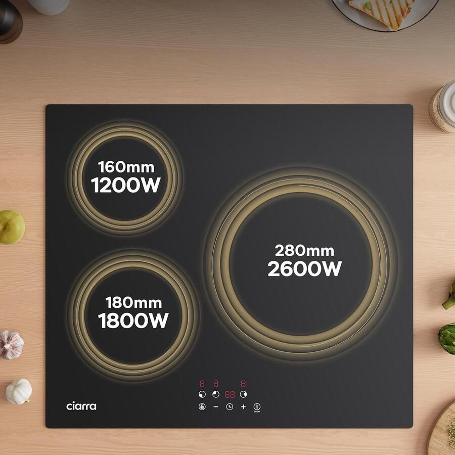 Inductie Kookplaat 3 Pits Snel Koken 9 Vermogensniveaus 5600 Watt Zwart