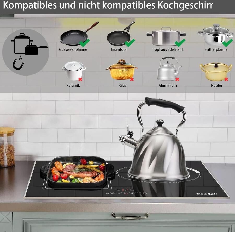 Inductie kookplaat 3 zones Snel koken Flexibele zones 58 x 52 cm Zwart