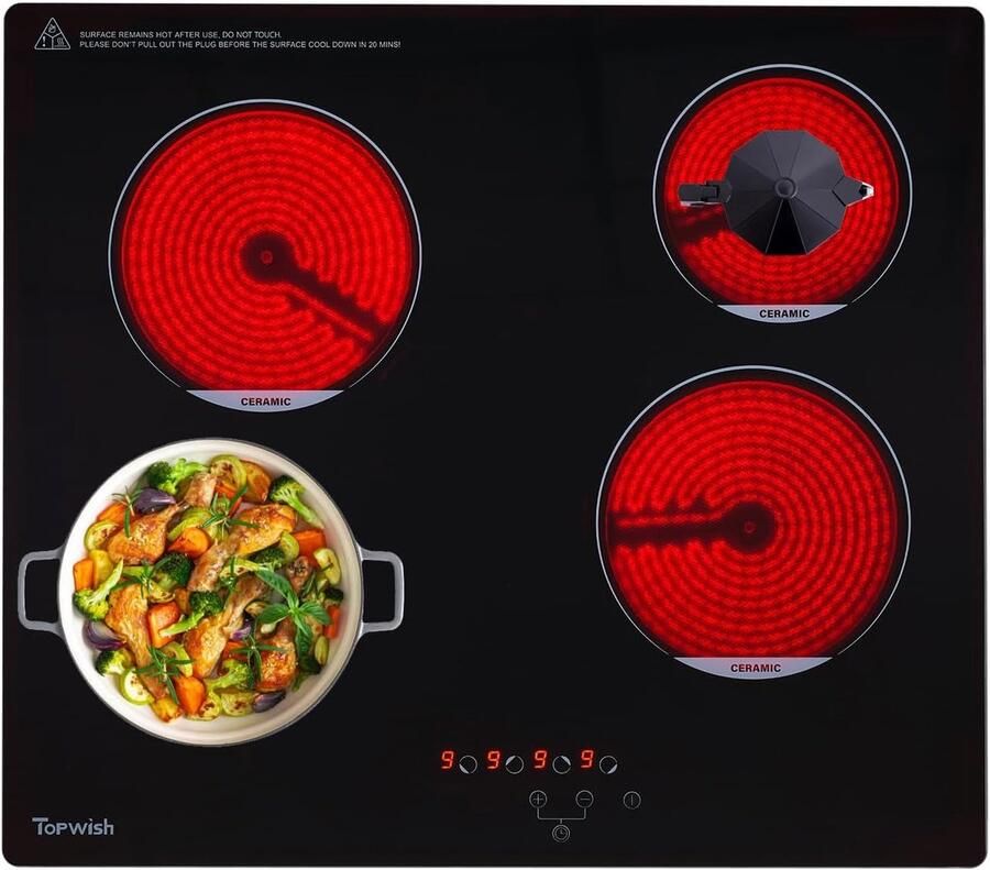 Inductie kookplaat 4 pits fornuis Snel koken Boost functie 59x52 cm Zwart