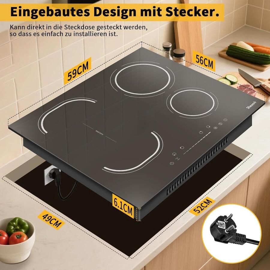 Inductie kookplaat 4 pits fornuis Thuis koken Flexibele zones 60 cm Zwart