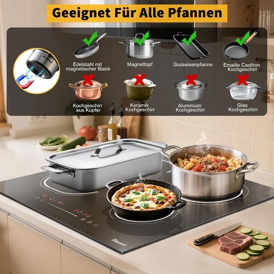 Inductie kookplaat 4 pits fornuis Thuis koken Flexibele zones 60 cm Zwart - Foto 2