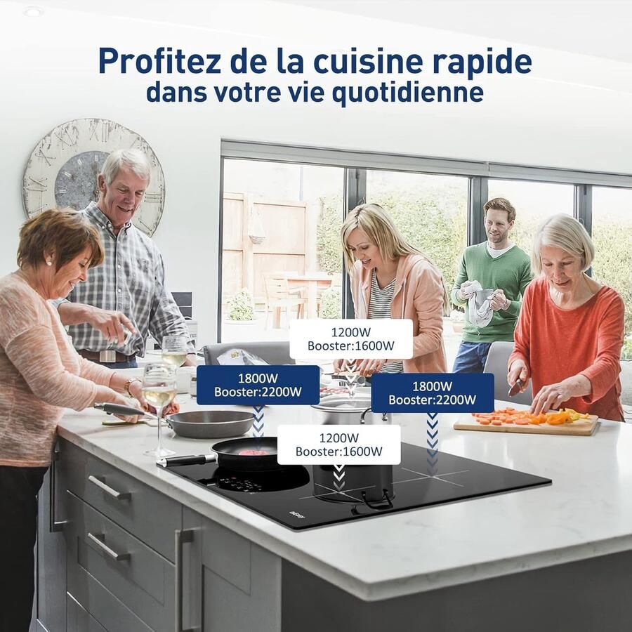 Inductie Kookplaat 4 Pits Kookplaat Snel Koken Booster Functie 59 cm Zwart