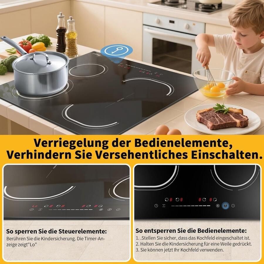 Inductie kookplaat 4 pits kookplaat Snel koken Flexibele zones 60 cm Zwart - Foto 2