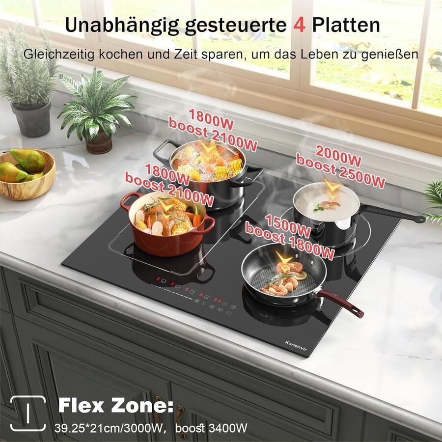 Inductie Kookplaat 4 Pitten Veelzijdig Koken Uitbreidbare Zone 60 cm Zwart