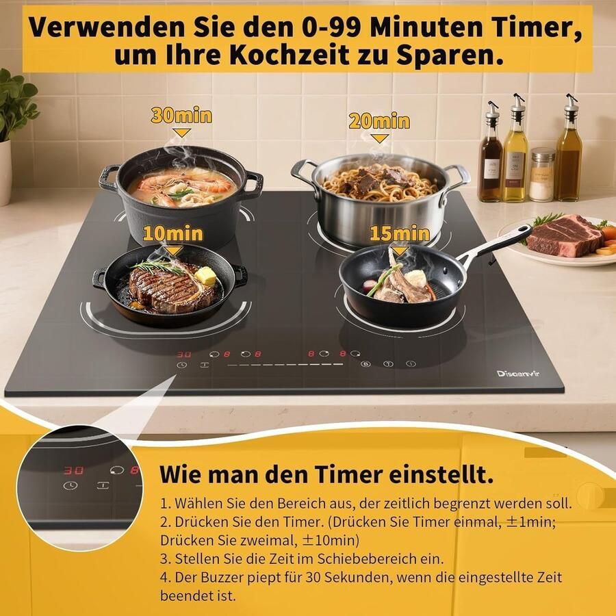 Inductie Kookplaat 4 Pitten Snel Koken Boost Functie 60 cm Zwart