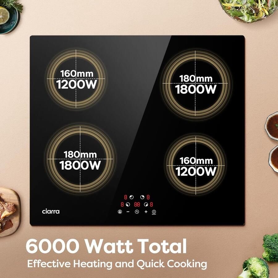 Inductie Kookplaat 4 Pitten Snel Koken Energiezuinig 7200 W Zwart - Foto 2