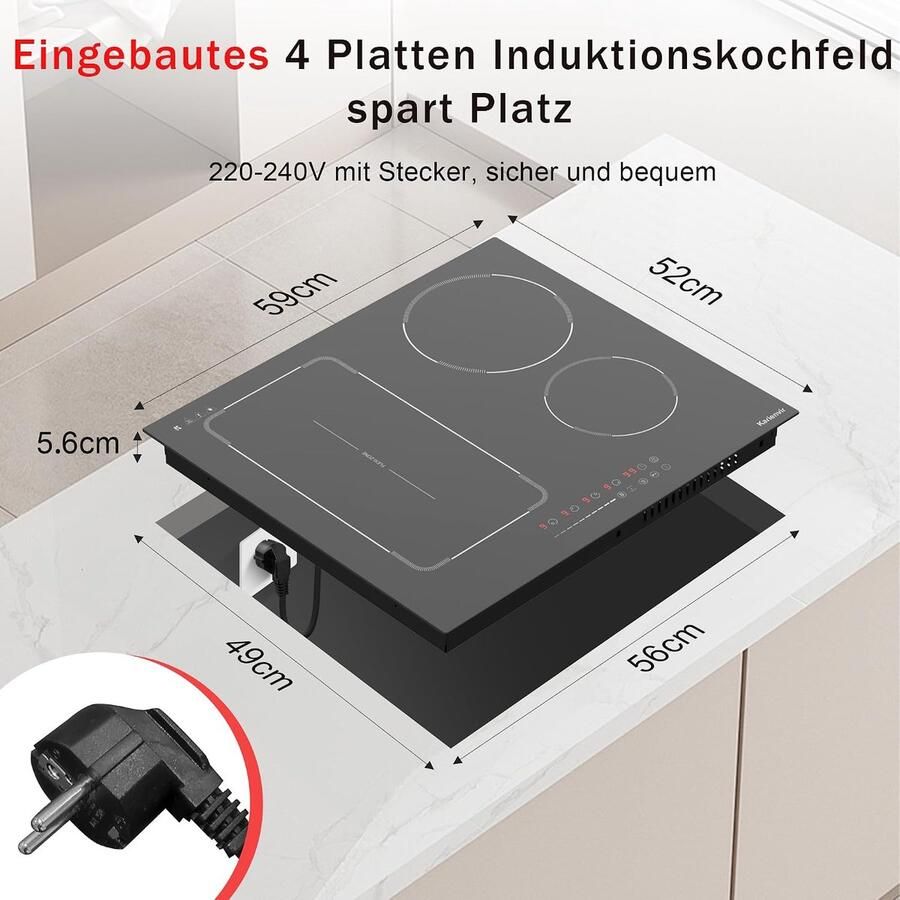 Inductie Kookplaat 4 Pitten Snel Koken Flexibele Zone 60 cm Zwart