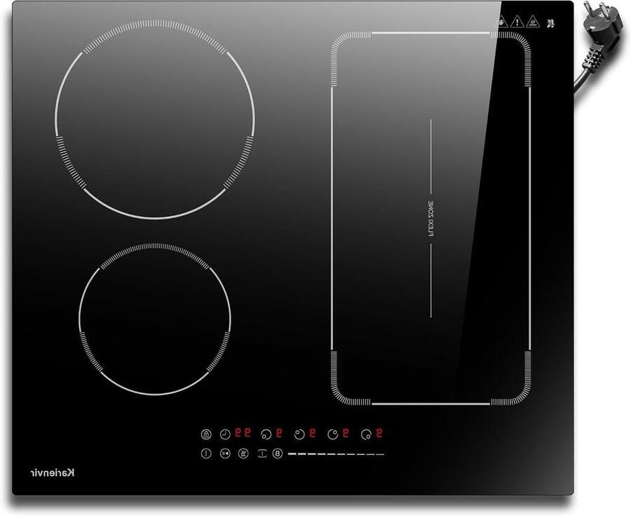 Inductie Kookplaat Elektrisch fornuis Snel Koken Uitbreidbare Zone 60 cm Zwart