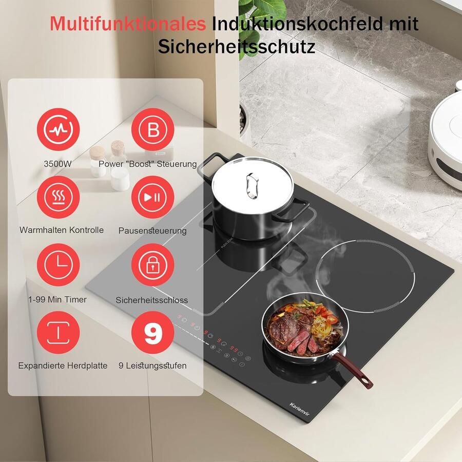 Inductie Kookplaat 4 Pitten Veelzijdig Koken Uitbreidbare Zone 60 cm Zwart