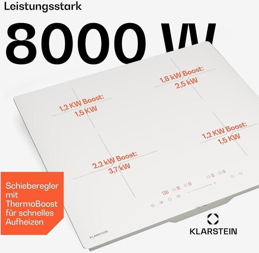 Inductie Kookplaat 4 Zones 7800W Vermogen Boost SenseControl Timer Zwart
