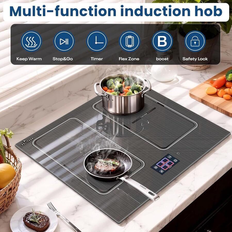 Inductie Kookplaat 4 Zones Kookplaat Snel Koken 2 Flexzones 60 cm Inbouw Zwart