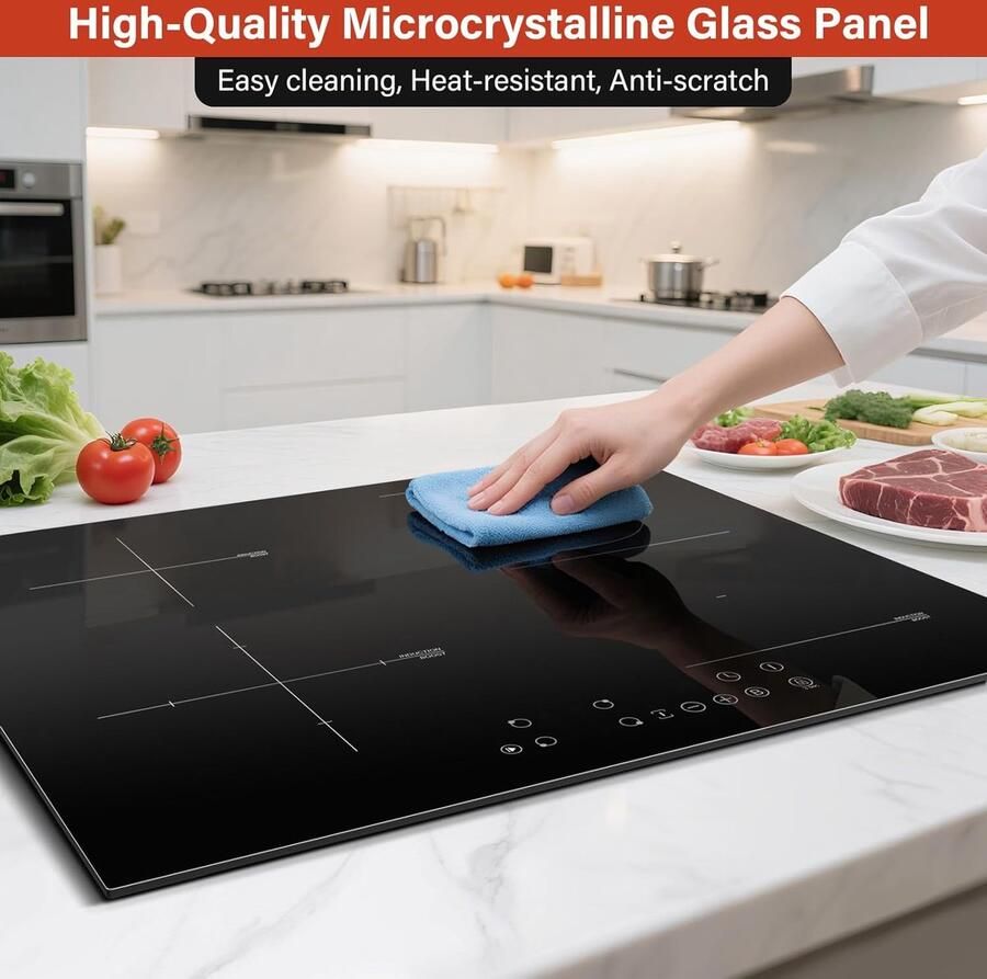 Inductie Kookplaat 4 zones Veelzijdig Koken Flexibele Zone 60 cm Zwart