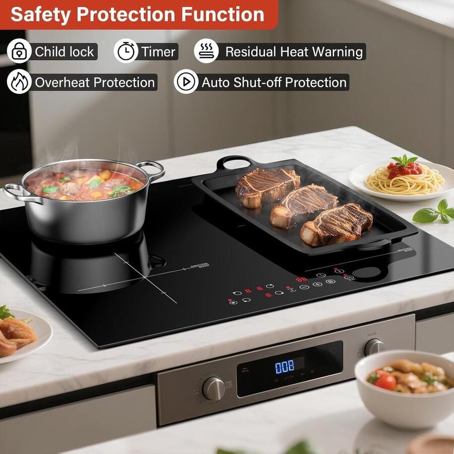 Inductiekookplaat 4 zones kookplaat Koken & Garen Flexibele zone 60 cm Zwart - Foto 4