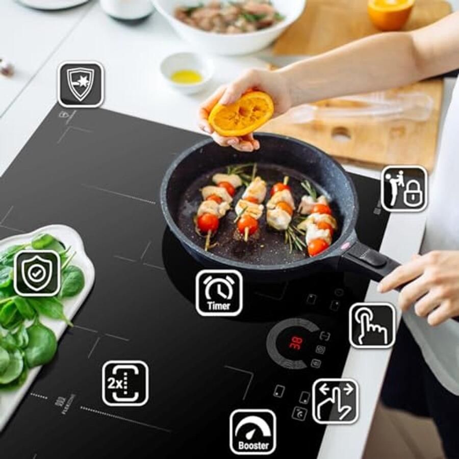 Inductie kookplaat 60 cm met 4 kookzones en flexzones 8 2 kW Touch Slider bediening