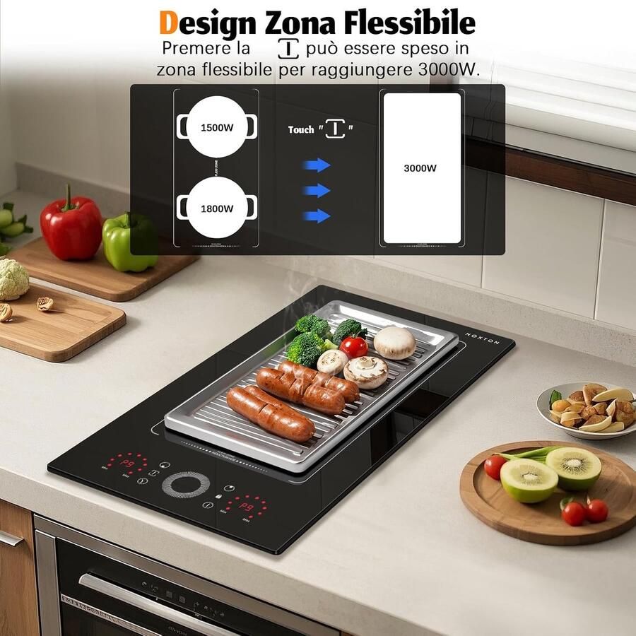Inductie Kookplaat Aanrecht Kookplaat Snel Koken Flexibele Zone 30 cm Zwart
