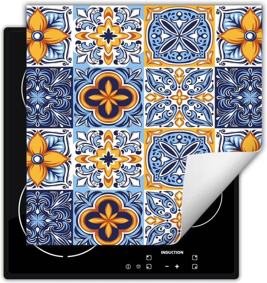 Inductie Kookplaat Beschermer 50x52 cm Antislip Mat voor Kookplaat Vinyl Bescherming tegen Krassen Blauw Mozaïek